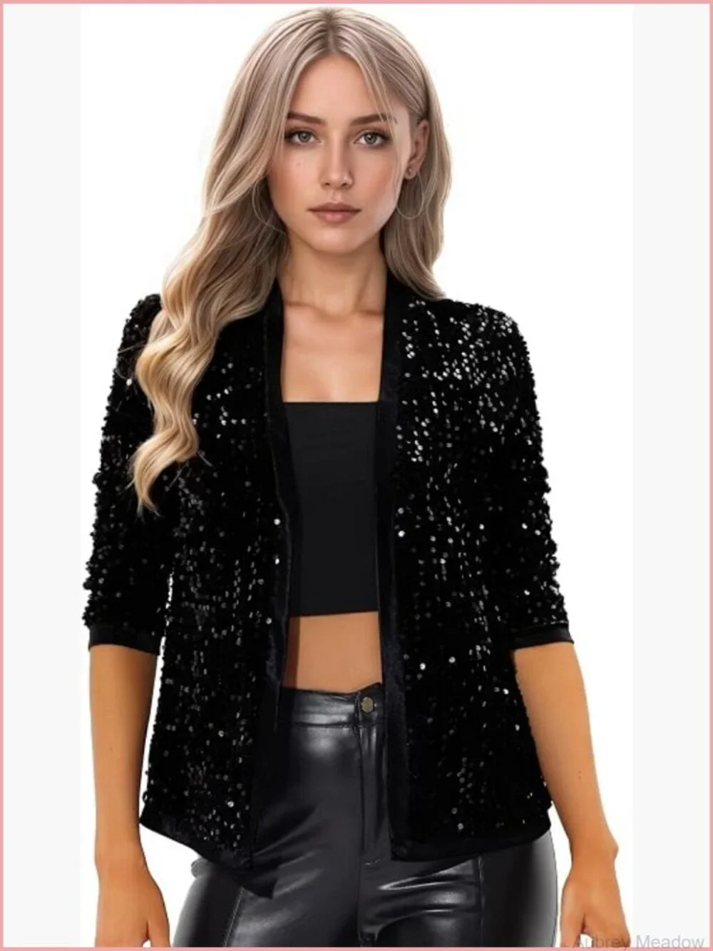 Sequin Cardigan 3/4 Sleeve Open Front Velvet Sparkle Jacket Party Glitter Blazer